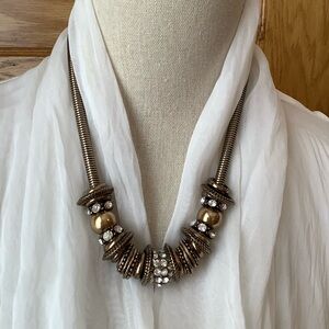 VINTAGE Gold & Rhinestone Clustered Bead Chain Necklace